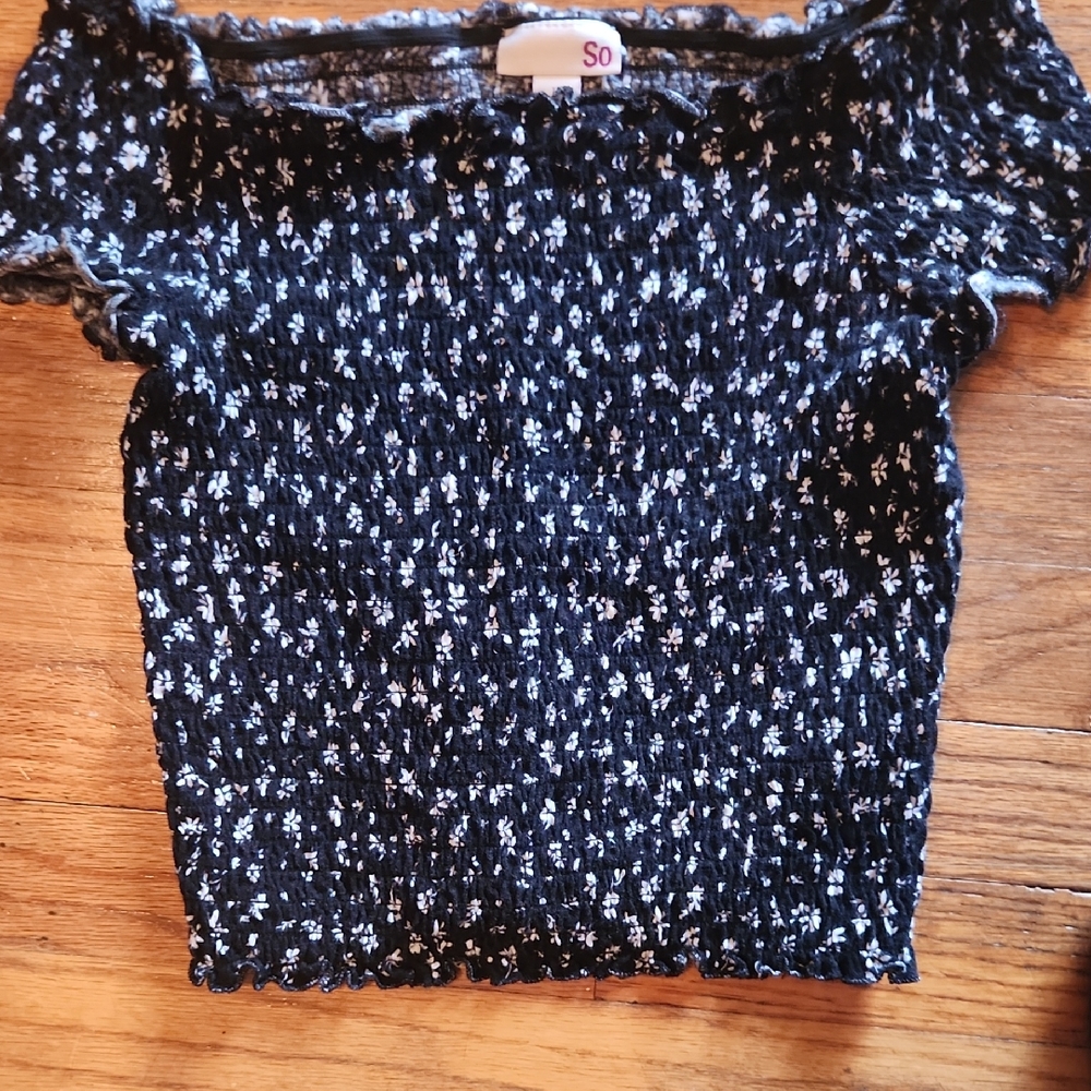 SO Black and White Floral Kids Tee